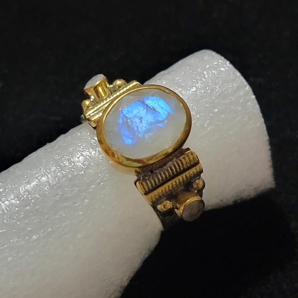 Rainbow Moonstone Ring ~ 925 Sterling Silver w/ Brass Accents - Picture 16 of 16